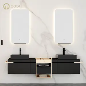 GODI Modern Elegant High End Luxury Wall Mount Bathroom Cabinet Vanity With Sink For Bathroom Designed By Switzerland Designer