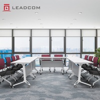 LEADCOM LS-703 Mobilier de bureau : Table de conférence mobile à plateau relevable, empilable et reconfigurable en acier pour bureau