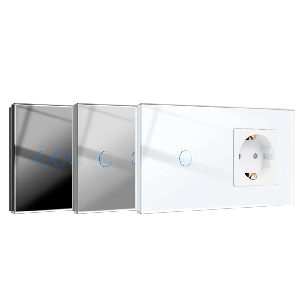 JIMEIDA Smart Home Product Touch 2Gang Wall Switch Germany Charging ports EU Light USB Type A+C Socket And Switch