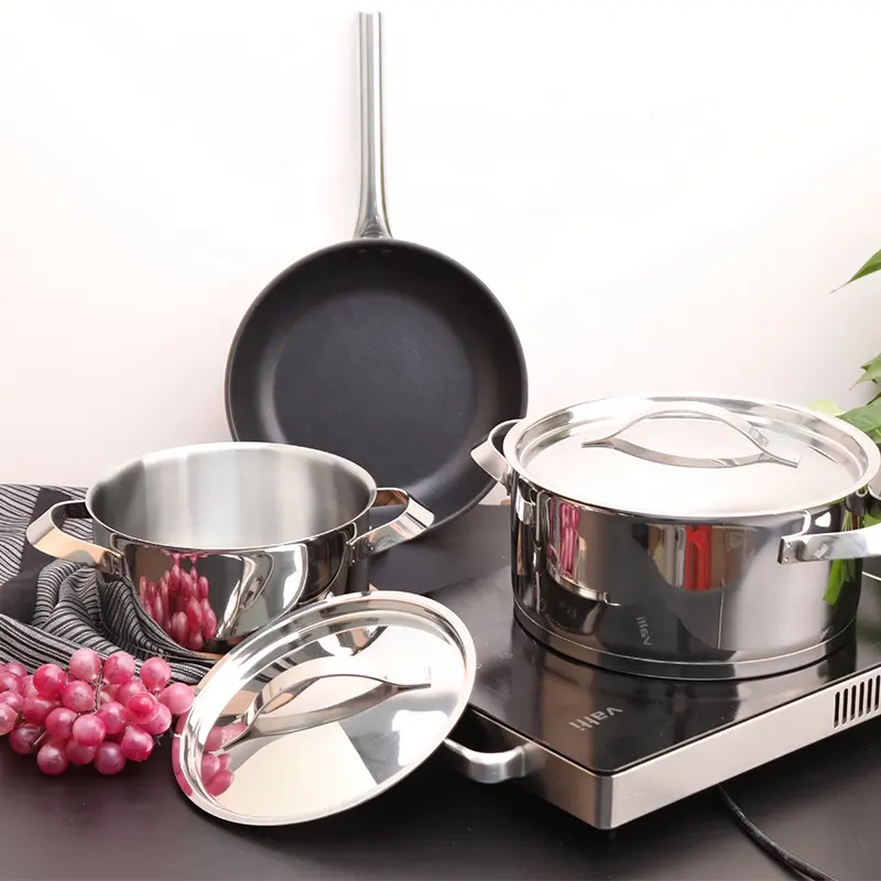 Kitchen manufacturer 18/10 utensils induction capsule bottom cooking pot cookware sets stainless steel kitchenware