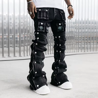 Jeans pour hommes DiZNEW, jeans noirs empilés de haute qualité, de marque, conçus sur mesure