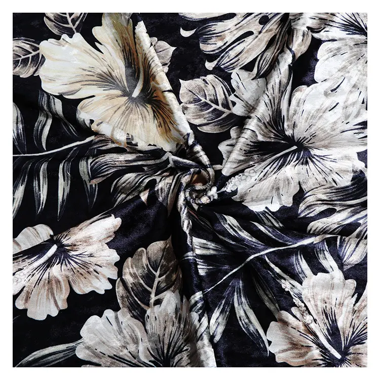 Custom Wholesale Plant Floral Print Design Polyester Fabric HN035# Soft Glitter Velvet Knitted Fabric for Pillowcase Mural