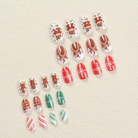 Faux ongles à porter pour Noël, motifs fruits, bonhomme de pain d'épices, maison en chocolat