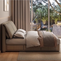 Chambre Moderne Lit Simple King Size Doux Lit Double en Cuir Véritable de Luxe avec Rangement