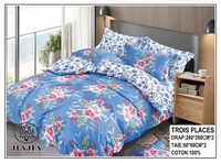 Parures de draps plats en coton lavables 4 pièces, résistantes à la décoloration, avec taies d'oreiller, motifs floraux, populaires