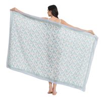 Sarung katun cetak blok tangan warna biru dan turquoise untuk wanita, penutup bikini ringan, pakaian pantai & resor musim panas