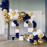 Kit d'arche de ballons confettis bleu marine, blanc et or, en latex, pour décoration de fête, mariage, remise de diplôme, anniversaire