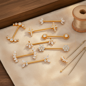 HENGSEN G23 ASTM F136 Titan Schmuck Barbell Brustwarzenpiercing mit Innengewinde und Zirkonia, Brustpiercing Schmuck, Körperschmuck - Product Image 4