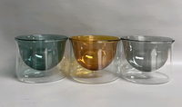 Tasses à latte en verre à double paroi - Parois colorées, tasses à café isolées à double couche, bol à crème glacée avec cuillère assortie