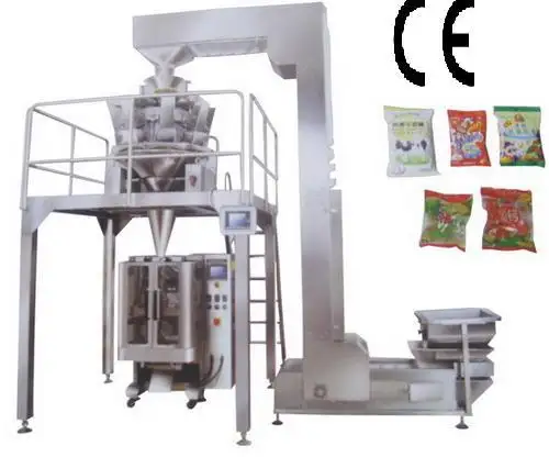 Voll automatische Mehrkopf waage Rück siegel verpackungs maschine Multifunktions-Cracker Chip vertikale VFFS-Verpackungs maschine