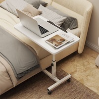 Bureau d'ordinateur réglable en hauteur, table de chevet multi-niveaux avec rangement, bureau mobile pour ordinateur portable avec roulettes