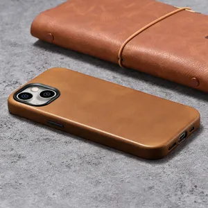 2023 Genuine Leather Phone Case Back Cover Case Full Edged Case For IPhone 15
