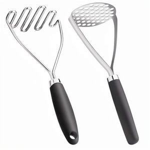 Écrase-pommes de terre 2-en-1 en acier inoxydable avec longue poignée en caoutchouc, compatible lave-vaisselle, inclut un presse-purée pour légumes et fruits - Product Image 1