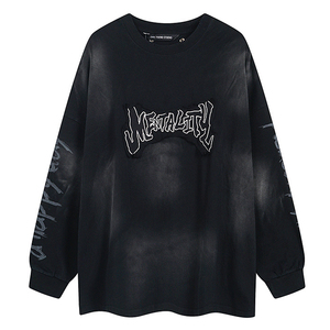 Tùy Chỉnh Mùa Xuân Mùa Thu 100% Cotton Quá Khổ Cổ Điển Thư Thêu Thoáng Khí Dài Tay T-Shirts Người Đàn Ông - Product Image 2