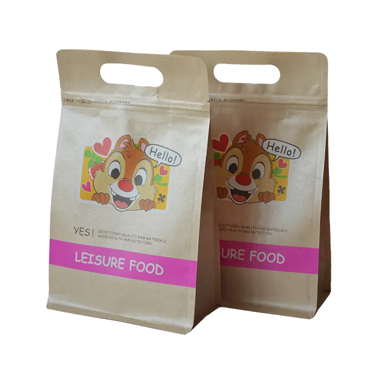 100% Recycled Zip Lock Flat Bottom Compostable Clear Stand Up Pouch Premium Kraft Paper Candy Coffee Beans Packaging Bags