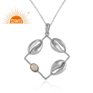 Collier pendentif design cauri fabricant de bijoux en argent fin collier en argent avec pierres précieuses en nacre Collection Vintage - Product Image 2