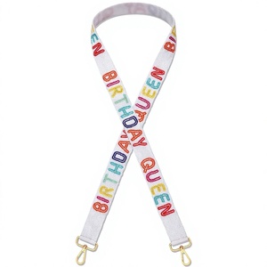 Correa de bolso con cuentas de la mejor calidad con letras bordadas en negro y dorado, accesorio de correa para bolso cruzado hecho a mano para mujer - Product Image 6