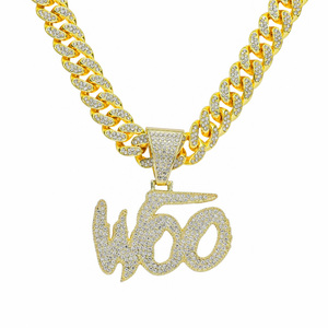 Proveedor Verificado OEM, Collar de Cadena Cubana con Colgante Grande con Iniciales, Chapado en Oro/Plata, Joyería Hip Hop - Product Image 1