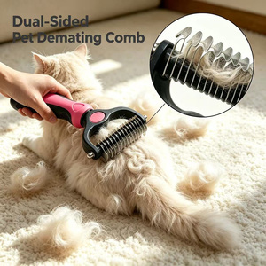 <span class=keywords><strong>Brosse</strong></span> démêlante double face pour animaux de compagnie, lame en acier inoxydable, outil de toilettage pour chiens et chats, démêlage et élimination des poils morts pour poils longs - Product Image 1