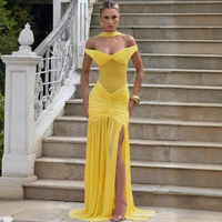 Sexy Rückenfreies Eng Anliegendes Maxikleid für Damen Elegante Mesh-Kleider mit Seitenschlitz für Party und Abendveranstaltungen