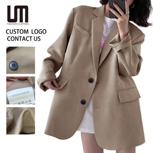 Logotipo personalizado Precio al por mayor Primavera Otoño Nuevas mujeres casuales Color sólido Botón único Trajes de talla grande Longitud media Chic Blazers - Product Image 1