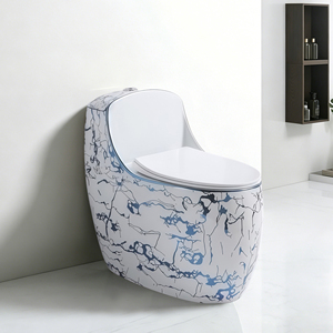 WC monobloc autoportant au design contemporain, bleu électroplaqué, en céramique, avec chasse d'eau à siphon - Product Image 1