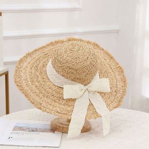 Chapeau de paille en raphia pour femme, à nouer, pour la plage, les vacances, protection solaire extérieure - Product Image 4