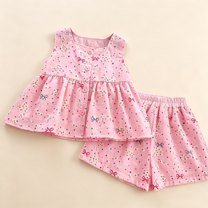 Ensemble <span class=keywords><strong>2</strong></span> pièces tendance pour enfants en polycoton respirant : Blouse boutonnée et short assorti pour les <span class=keywords><strong>vacances</strong></span> d'été (vente en gros) - Product Image 2