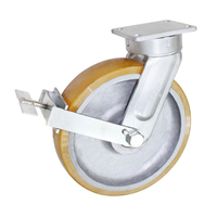 Roda Besi Cor PU Kuning 16-inci, Tipe Flat-Top, Tugas Berat, Lebar Roda 101MM, Putar/Tetap/Dengan Rem, Kapasitas Beban Roda Tunggal: 4.5T