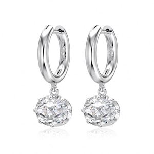 Dylam Tiny Design Top 925 Sterling <b>Silver</b> Rhodium 18K Gold Plated 1.5ct D VVS1 Moissanite Stone Dangle <b>Clip</b>-on Hoop Earrings - Product Image 1