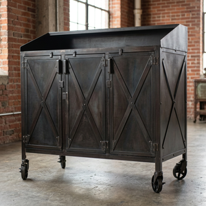 Bookcase <b>Storage</b> Shelf Farmhouse Cabinet Furniture Industrial Style Two-door Metal Iron Antique Living Room Furniture Flat Panel - Product Image 2