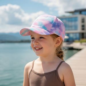 หมวกเบสบอลสีสันสดใสแบบ Tie-dye สำหรับเด็กผู้หญิง ปักโลโก้ตามสั่ง หมวกแก๊ปสไตล์ลำลองสำหรับเล่นกีฬากลางแจ้ง - Product Image 3