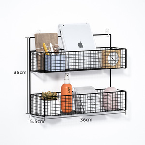 <b>Wall</b> Mounted Metal Wire Basket Shelf Rectangle <b>Hanging</b> <b>Storage</b> Organizer For Bedroom Dorm Room - Product Image 2