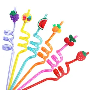 Toppers créatifs en forme de fruits réutilisables, 1 lot, pailles bouclées de Bar pour fête, cocktail coloré, pailles pour décoration - Product Image 1