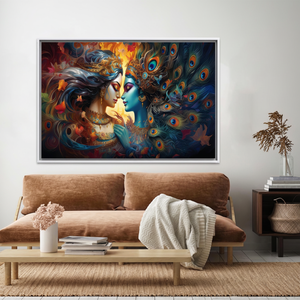 Elegant Krishna Radha Art Hindu <b>Canvas</b> Print Boho Decor,WHITE <b>FRAMED</b> <b>CANVAS</b> - Product Image 2
