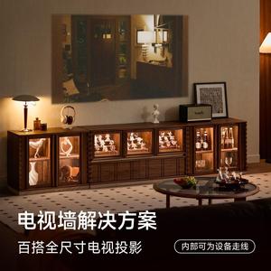 Pusu Furniture Vintage Style Floor <b>Standing</b> <b>Tv</b> Cabinet Black Walnut Solid Wood Combination Cabinet For Living Room Display - Product Image 3