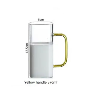 Puxador de vidro quadrado para beber, copo quadrado colorido de 380ml, 12.8oz, vidro de borosilicate, copo de café, leite, camada única, copo