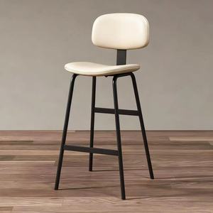 Taburete Alto Nórdico Moderno Minimalista Negro con Respaldo de Cuero y Estructura de Hierro para Sala de Estar y Cocina - Product Image 2