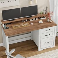 Bureau de direction en bois de style farmhouse de 47 pouces avec 3 tiroirs, éclairage LED, durable, unique, blanc, pour salon