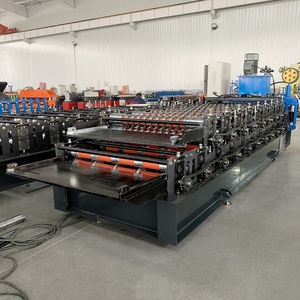 เครื่องม้วนโลหะลูกฟูกทรงสี่เหลี่ยมคางหมูเครื่องทำหลังคาสองชั้นมอเตอร์เกียร์ - Product Image 2