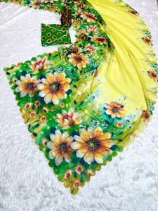 Tendance moderne Georgette travail manuel Saree lin matériel pour les fêtes mariages Diwali Proms - Product Image 2