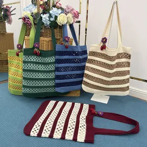 Moda personalizzata estate nuove borse da spiaggia Boho maglia all'uncinetto borse a tracolla a righe borse da donna