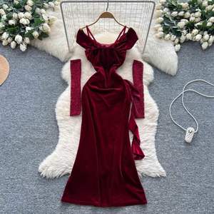 Vestido Maxi de Terciopelo sin Mangas para Mujer, Estilo Casual Americano de Otoño, Tejido Transpirable, Sostenible, Lavable, Antiestático, Corte Imperio 3D - Product Image 4