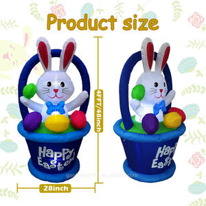 Decoración inflable de Pascua de 4 pies, conejo en cesta con huevos, luces LED integradas, decoración inflable para jardín, césped y fiestas. - Product Image 2