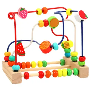 COMMIKI子供用多機能ビーズパズルビルディングブロックおもちゃフルーツ3つの木製ビーズ子供0-3-6歳のおもちゃ
