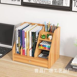 Desktop Wooden <b>Organizer</b> Rack 2 Tier Natural Wood Color Multipurpose Office Desk Storage For <b>Files</b> Documents And Stationery - Product Image 5