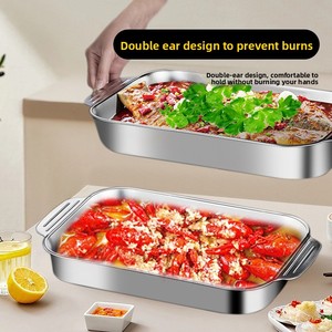 Assiette plate <span class=keywords><strong>rectangulaire</strong></span> en acier inoxydable de qualité alimentaire, épaissie, pour cuisinière à <span class=keywords><strong>induction</strong></span> et four, design moderne, couleur unie - Product Image 4