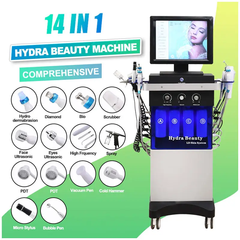 Toptan fiyat 14 In1 Hydra güzellik yüz Salon makinesi oksijen jeti derin temizlik Hydra dermabrazyon hidroyüz makinesi