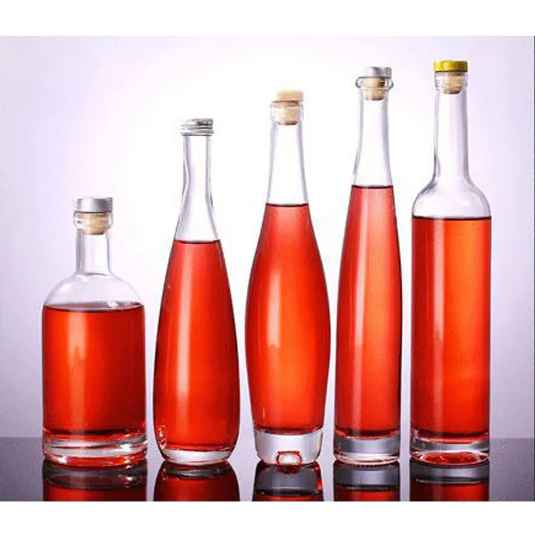 200ml 375ml 500ml 750ml uzun boyun buz şarap cam likör şişeleri buz şarap kapaklı şişeler/mantar
