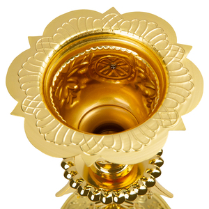 Portacandele Ortodosso Placcato Oro HT con Aquila a Due Teste 25,5cm, Candelabro per Chiesa con Copertura in Vetro Rosso per Altare - Product Image 3